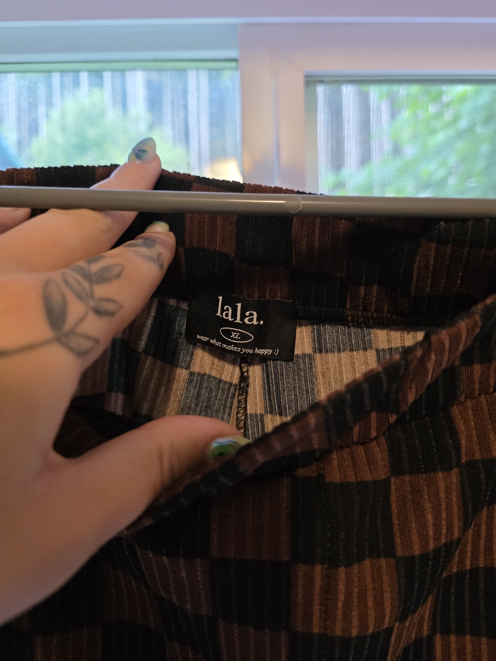 Dressed in LALA Black and Brown Checkerboard Stretch Shorts - Picture 2 of 3